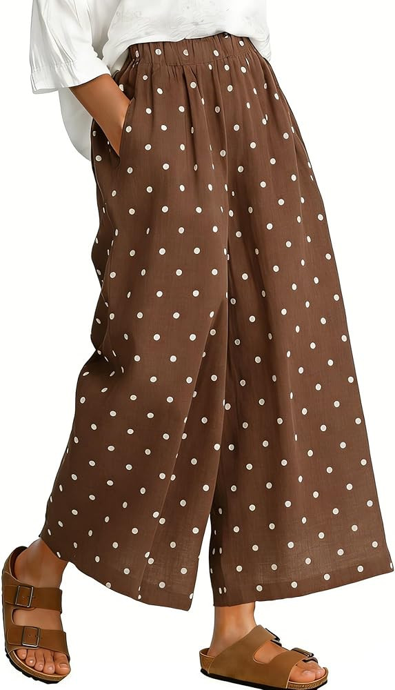 CHARTOU Wide Leg Pants Women Polka Dot Palazzo Pants Elastic Waist Casual Cropped Trousers with P... | Amazon (US)