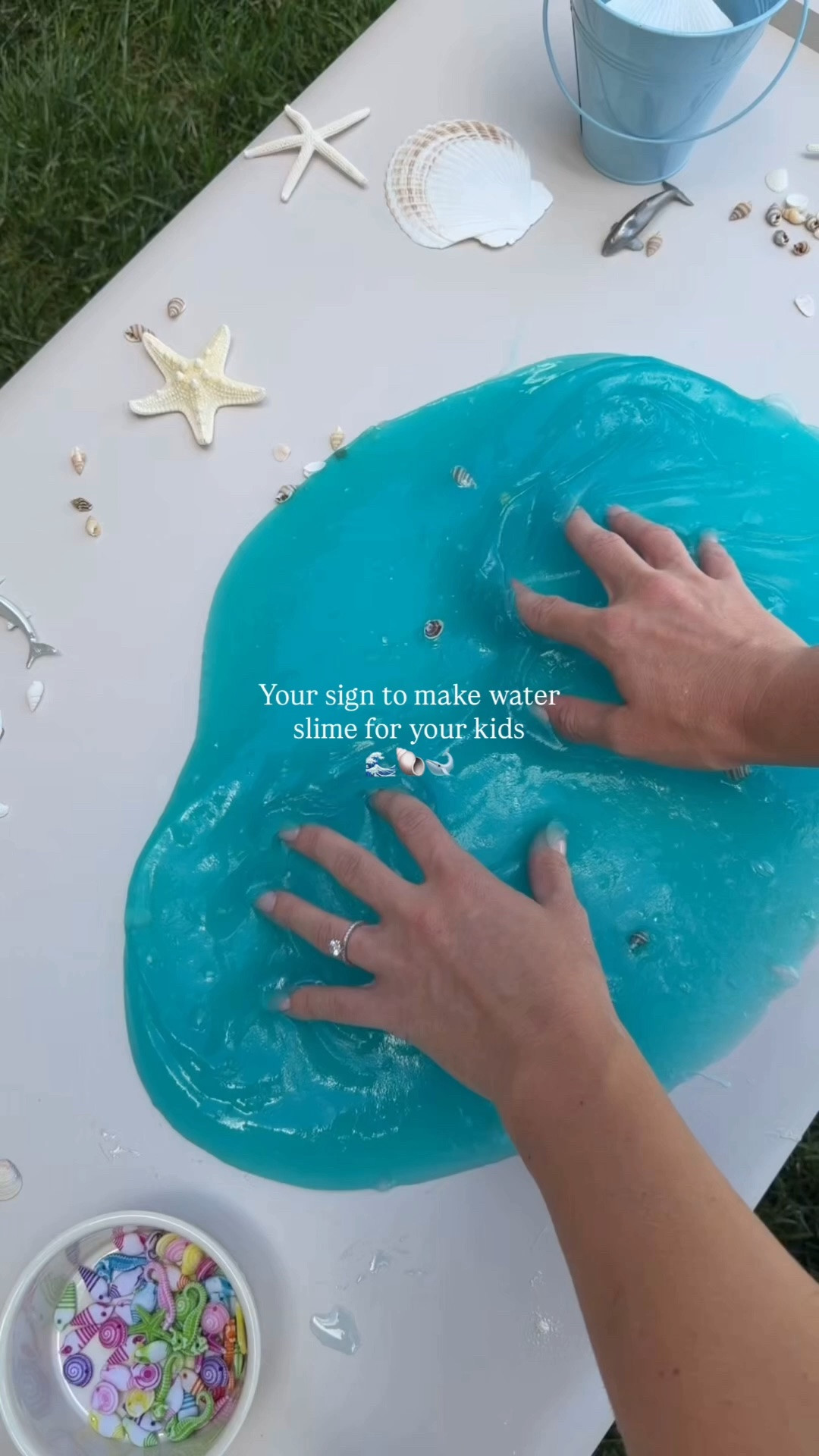 It's so good for ocean sensory play!
All you need to make water slime is 1 cup of warm water, 1/2 teaspoon of spoon of guar gum, blue food coloring and 1 tablespoon of activator! You can multiply it to make ad many cups as you like! We made six in this video!

#craftymoms

#LTKmomlife #LTKKids #LTKBaby
