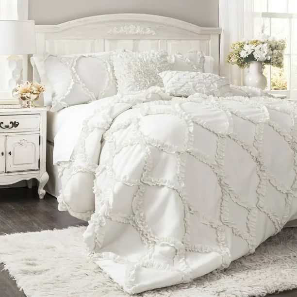"Lush Decor Avon Shabby Chic Textured Ruffle Detail Comforter, Queen, White, 3-Pc Set" - Walmart.... | Walmart (US)