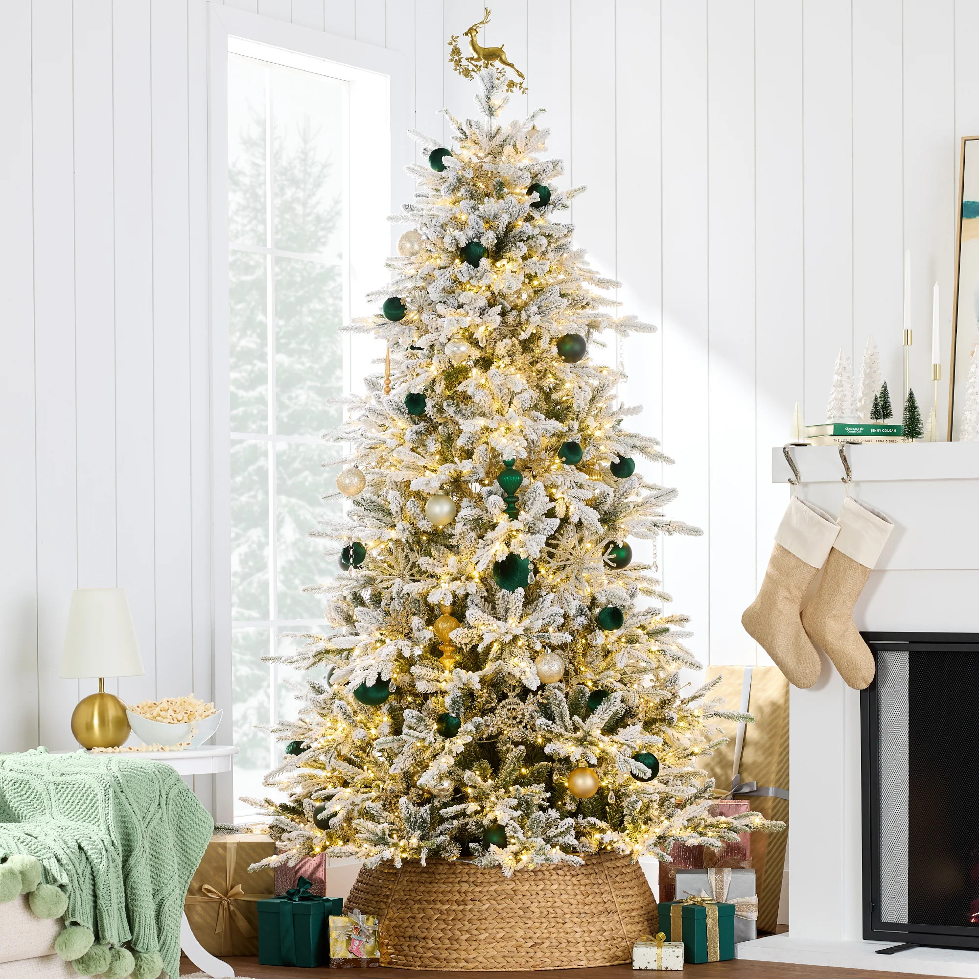 Pre-Lit Flocked Full Aspen Christmas Tree w/ 2-in-1 Twinkling Micro LE | Best Choice Products 