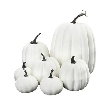 TOYFUNNY New Pattern 7 Pieces Faux Pumpkins White Halloween Fall Decoration Garden Lawn | Walmart (US)