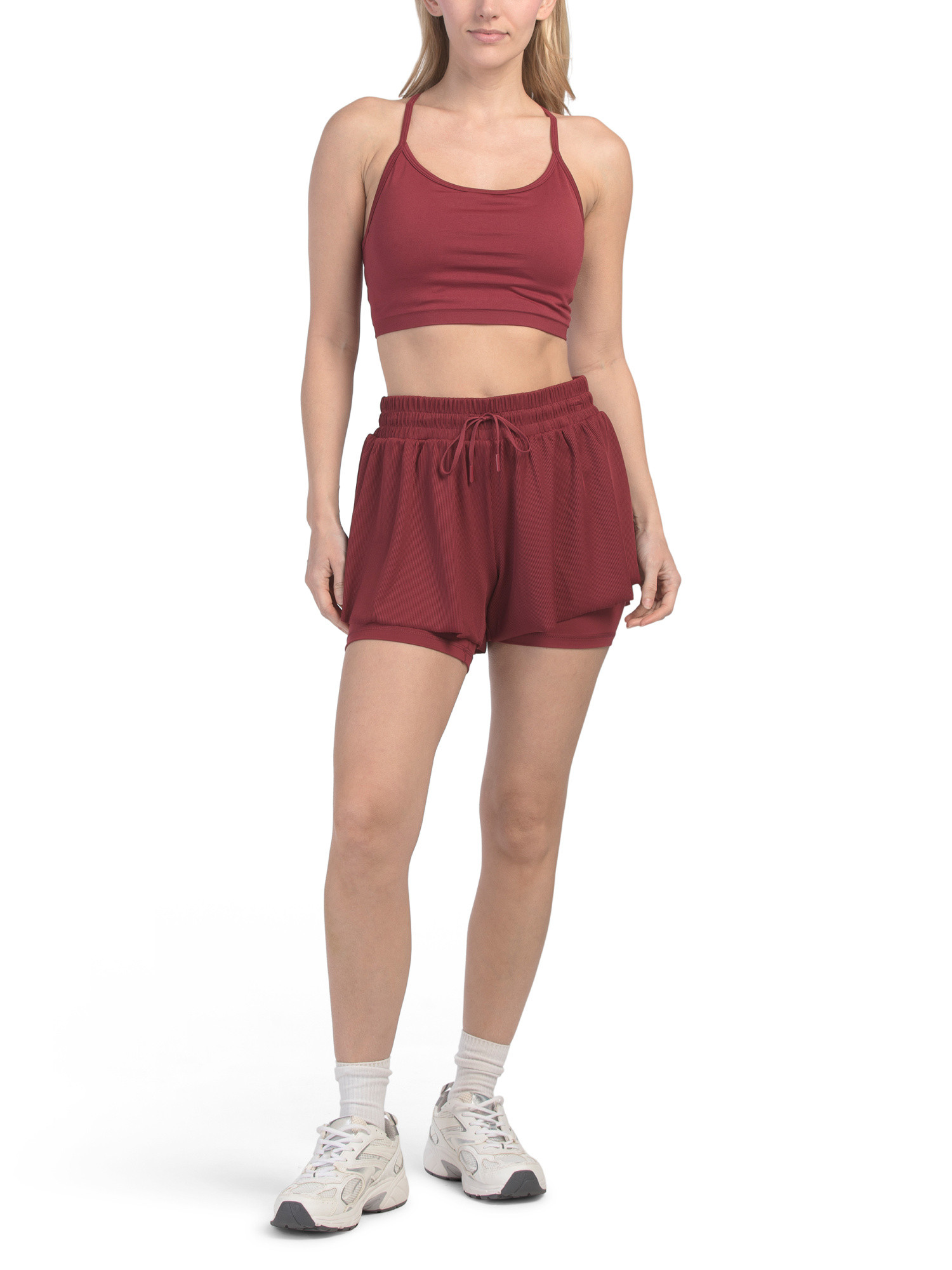 2pc Seamless Bra With Cups And Ribbed Running Shorts | TJ Maxx