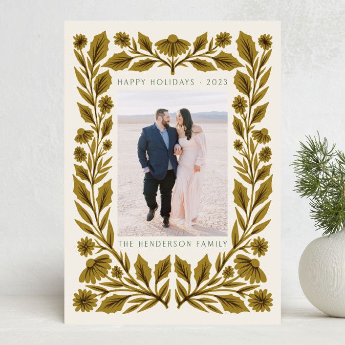 "Storybook Floral" - Customizable Holiday Photo Cards in Green by Katharine Watson. | Minted