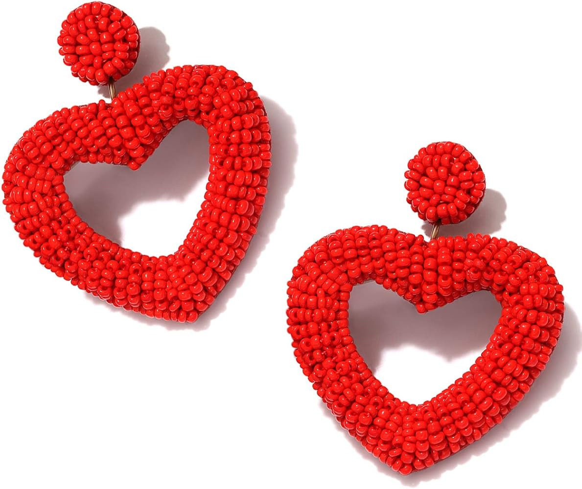 XOCARTIGE Beaded Drop Earrings for Women Seed Bead Heart Dangle Earrings Handmade Beaded Earring ... | Amazon (US)