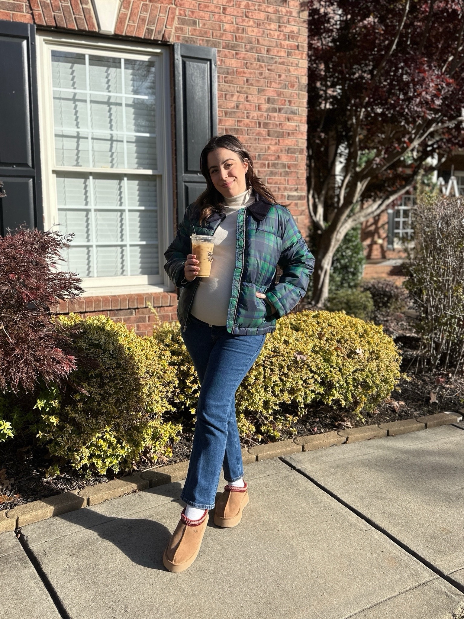 This outfit is all about cozy vibes! I’m loving these maternity jeans paired with my plaid puffer jacket and a comfy mock neck top underneath. Plus, these UGG Tazz slippers are incredibly comfy for walking!
 #winteroutfit #comfystyle #fashionfinds #casuallook

#LTKSeasonal #LTKShoeCrush #LTKStyleTip