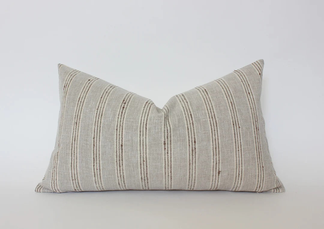 Lumbar Pillow in Neutral, Light Gray Lumbar Pillow Cover, Taupe Stripe Pillow 12x20, Lumbar Pillo... | Etsy (US)