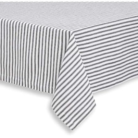 Cackleberry Home Navy Blue and White Ticking Stripe Woven Cotton Fabric Tablecloth, 60 Round | Amazon (US)