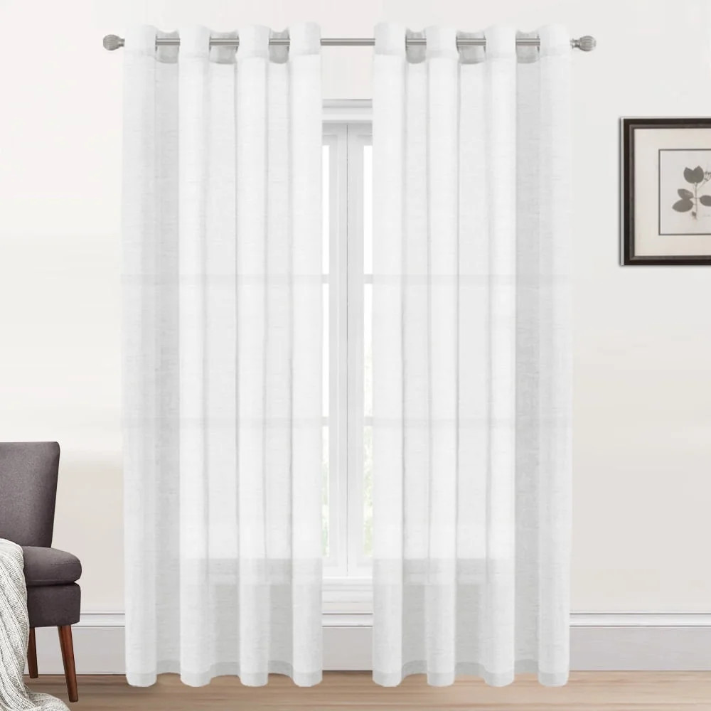 PrimeBeau Semi Sheer Privacy Decor Grommet Top Linen Curtains, 52" x 108" inch, 2 Panel Set, Whit... | Walmart (US)