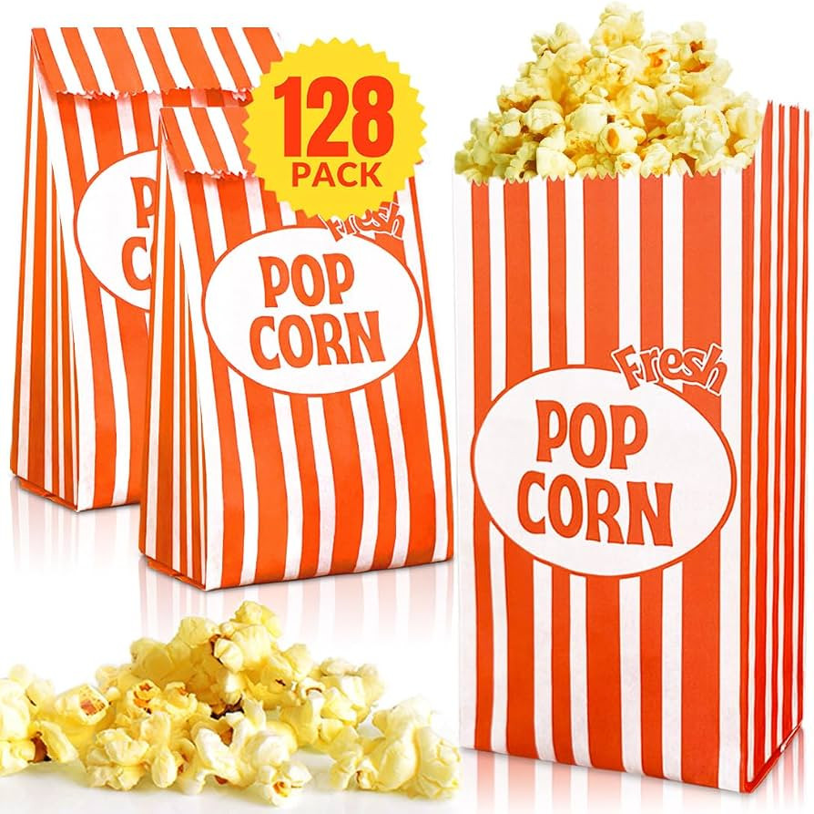 Popcorn Bags, Greaseproof Popcorn Bags Individual Servings, 128 Pcs Convenient Portions Movie Nig... | Amazon (US)