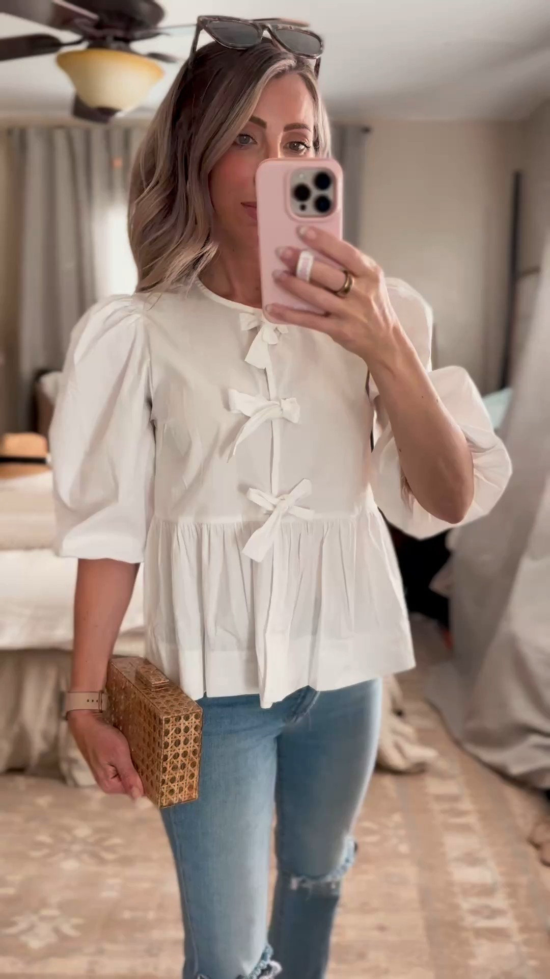 Loving this tie front peplum top from Amazon. Wearing XS. Hunter bell dupe, trending top, spring outfit, Mother’s Day outfit, Memorial Day outfit, summer top, summer outfit. Callie Glass @ glass_alwaysfull 

#LTKOver40 #LTKSeasonal #LTKFindsUnder50