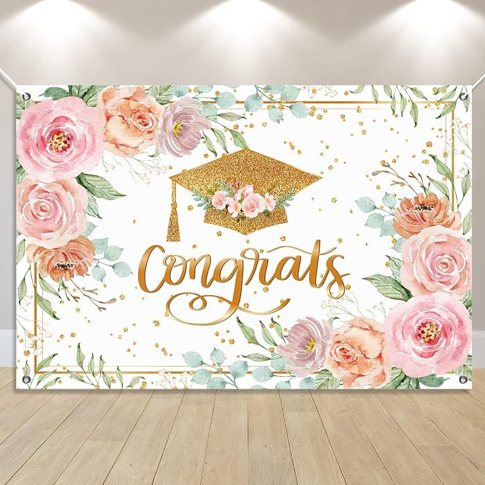 Pink Graduation Backdrop Class of 2026 Rose Gold Banner Floral Congrats Grad Decorations Large 59... | Amazon (US)