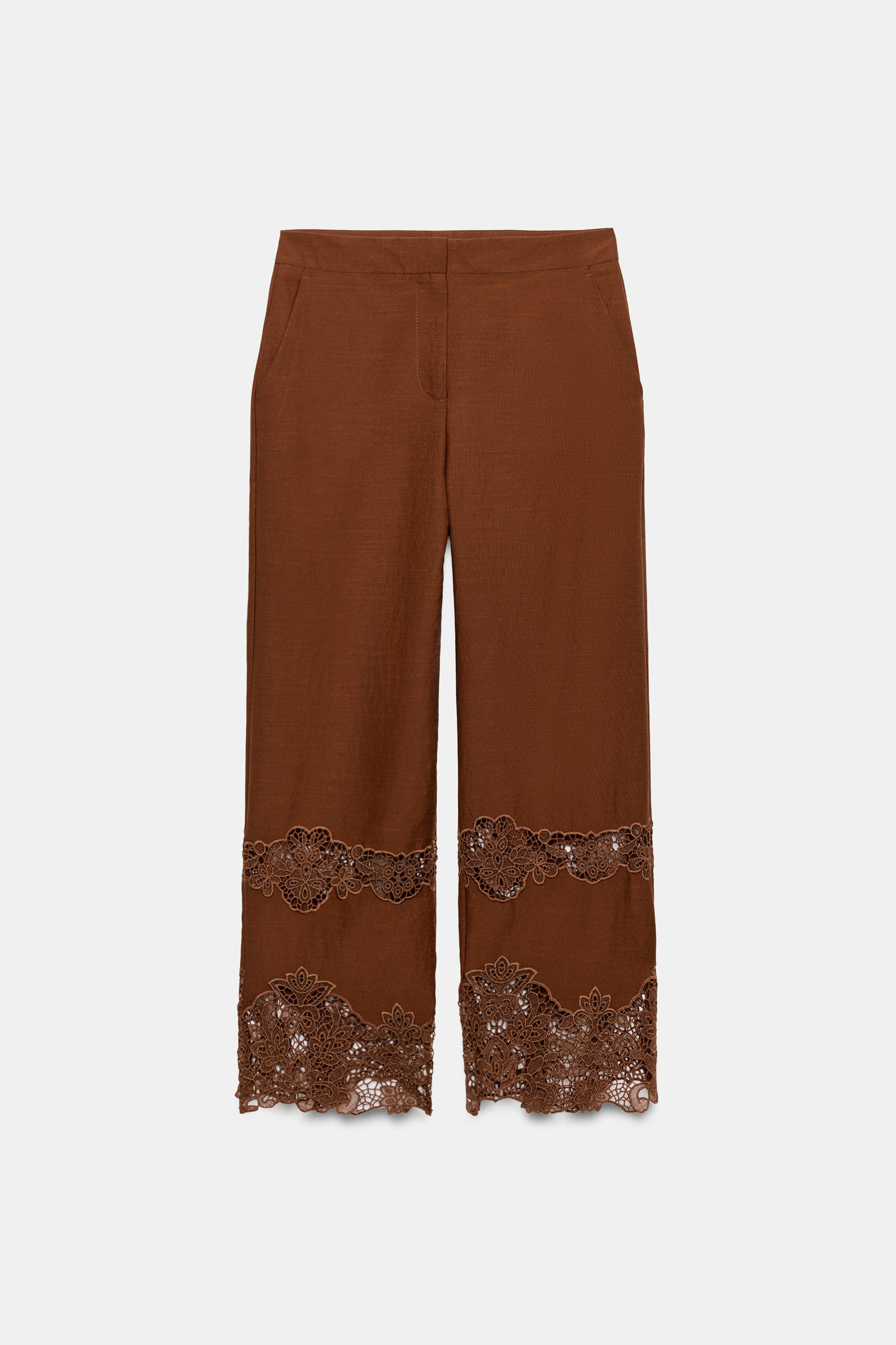 EYELET EMBROIDERED WIDE-LEG TROUSERS | Zara US