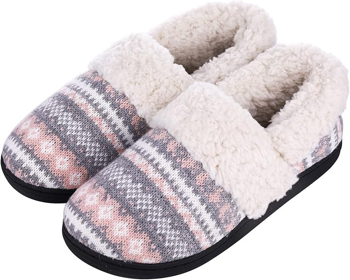 Evshine Fuzzy House Slippers for Women Fleece Lined Sweater Kint Home Slippers with Rubber Sole | Amazon (US)