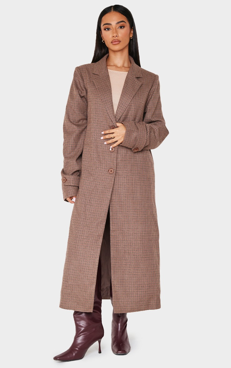 Petite Multi Check Print Oversized Trench Coat | PrettyLittleThing US