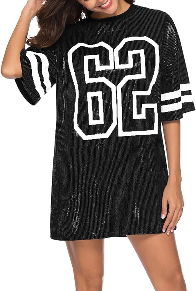 Nagfar Women Sequin Short T-Shirt Dress One Piece Set Birthday Party Short Sleeve Sports Casual S... | Amazon (US)