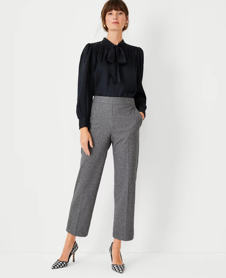 The Petite High Waist Straight Easy Ankle Pant in Tweed | Ann Taylor (US)