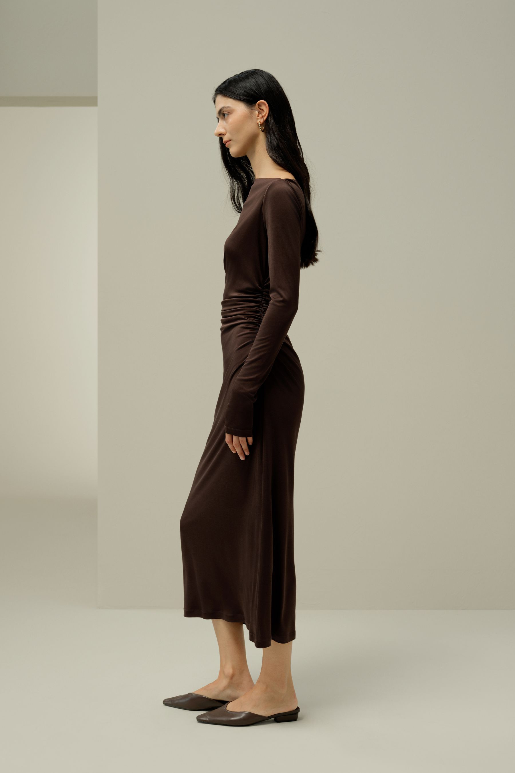 Elegant Silk Jersey Rouched Midi Dress | LILYSILK