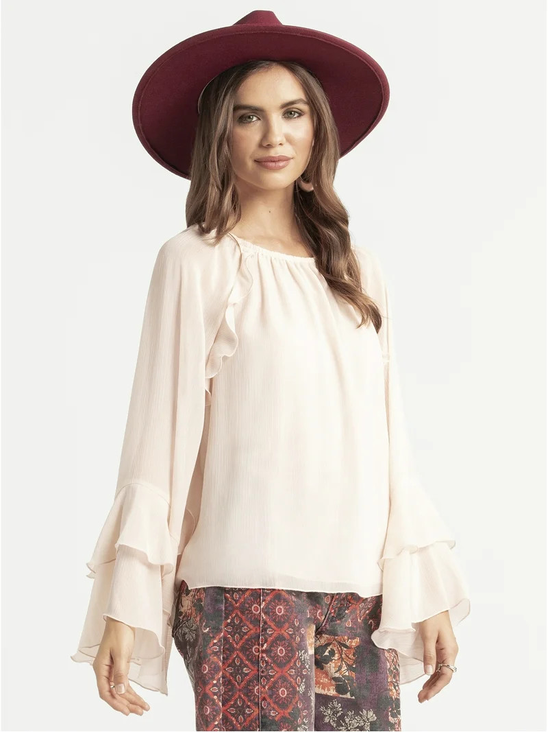 Jessica Simpson Women's Elaine Ruffle Longsleeve Blouse, Sizes XS-XL | Walmart (US)