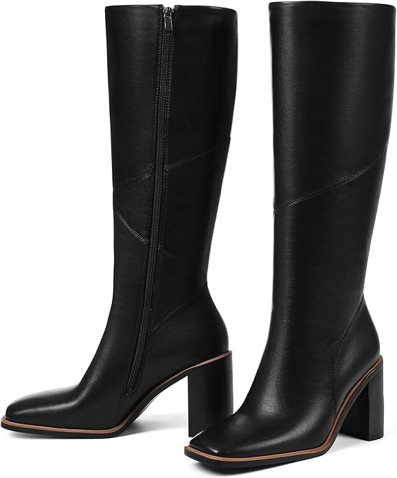 Knee High Boots for Women-Grakihily 3.1 Inch Chunky Heel Square Toe Leather Boot,2025 Fall/Winter... | Amazon (US)