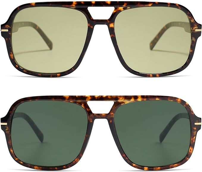 Retro Square Aviator Sunglasses Womens Mens 70s Classic Vintage Oversized Sun Glasses AR82173 | Amazon (US)