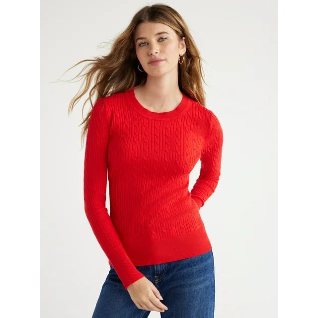 Free Assembly Women’s Cable Knit Crewneck Sweater, Midweight, Sizes XS-XXXL | Walmart (US)