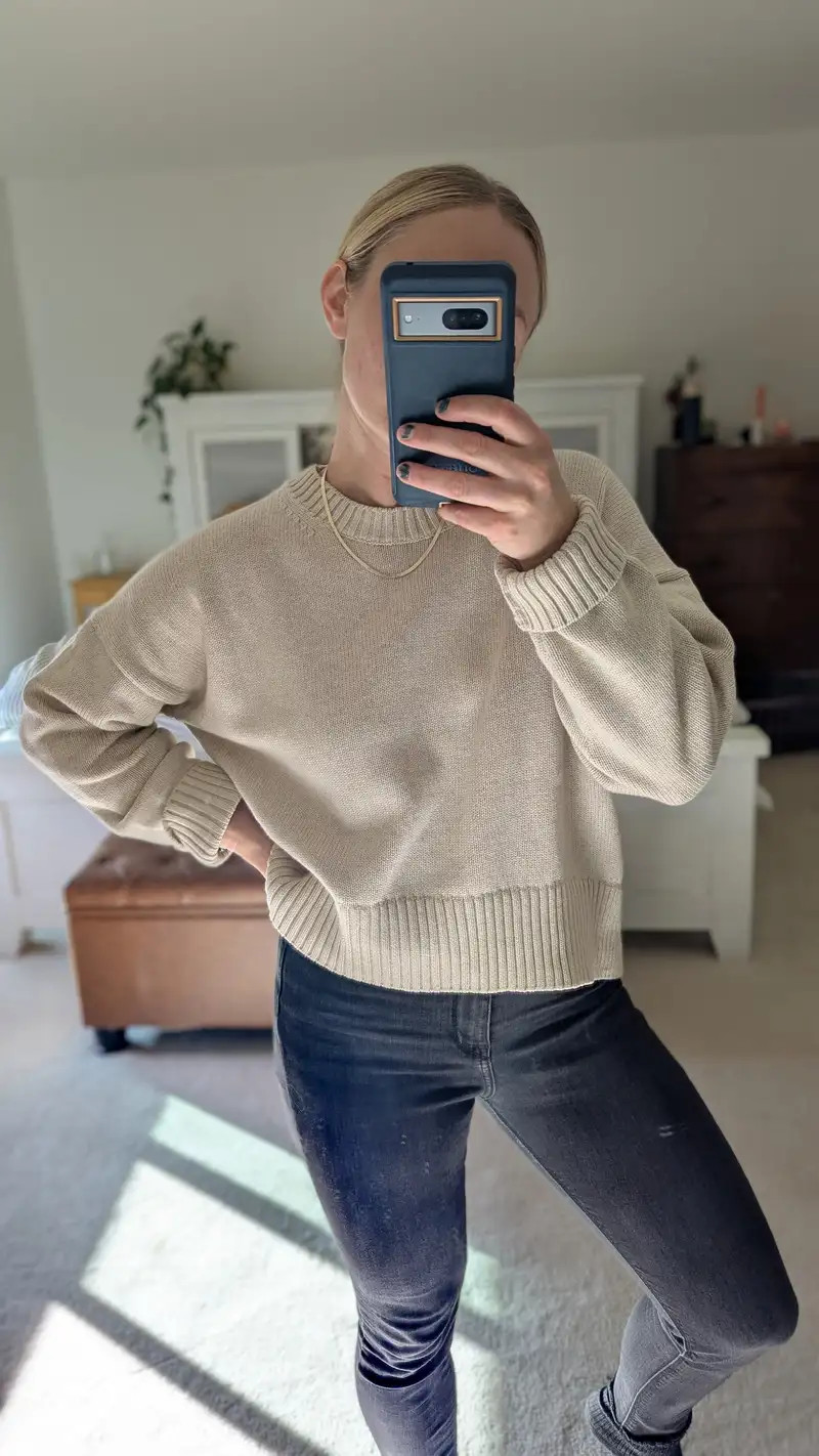 100% Organic Cotton Boyfriend Crew Sweater in Speckled Beige | Quince