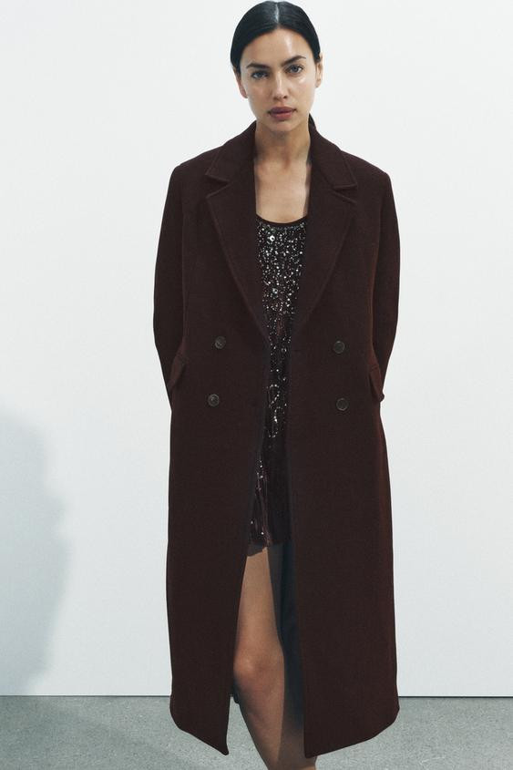 ZW COLLECTION DOUBLE-BREASTED WOOL-BLEND COAT149.00 GBPWine | 2077/756/660Put it in your basketAd... | Zara UK
