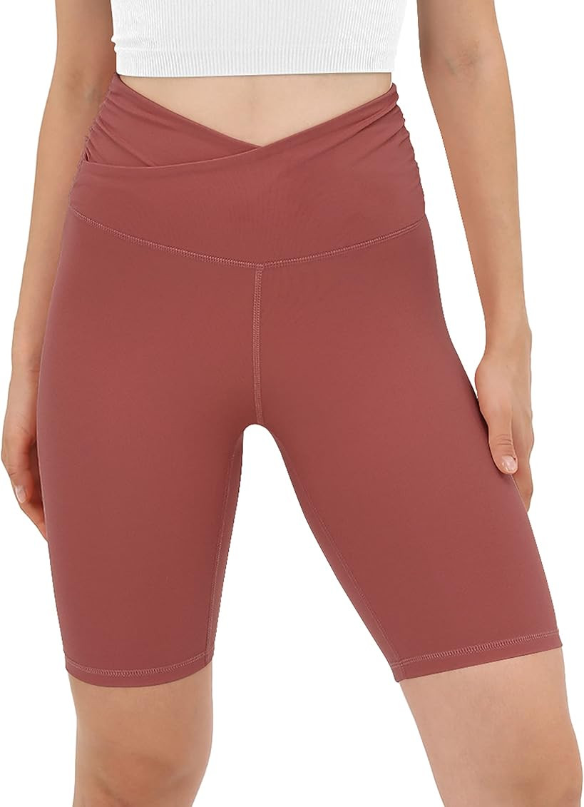 ODODOS Gathered Cross Waist Yoga Shorts for Women, 5"/ 8"/ 2.5" Sports Gym Workout Athletic Running  | Amazon (US)