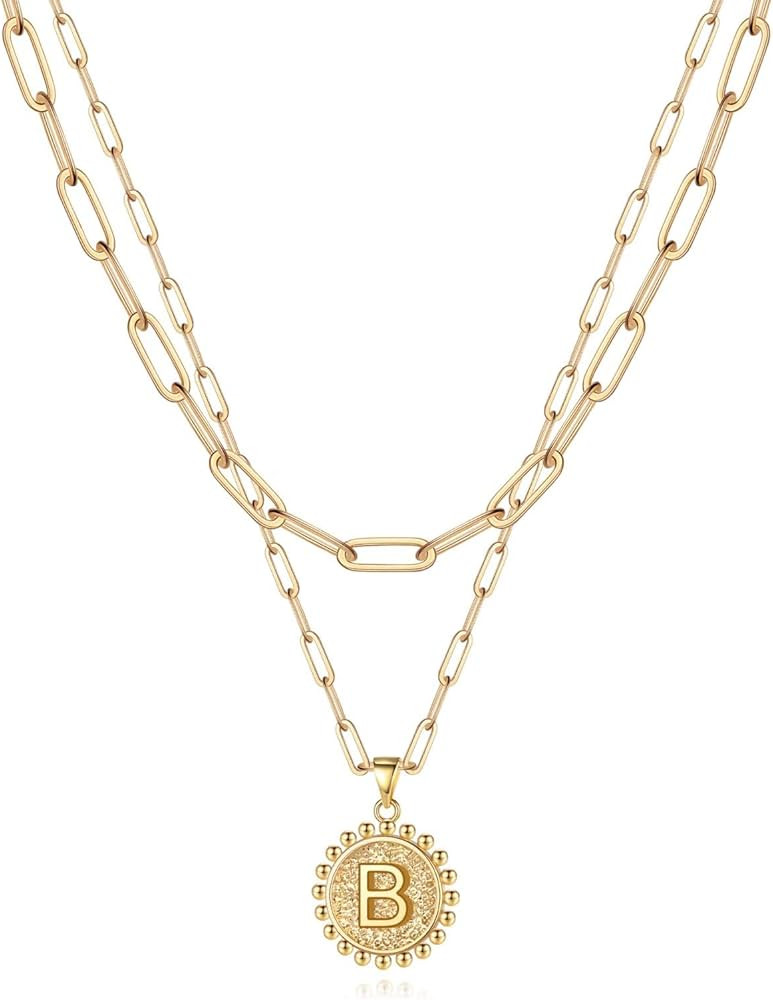 Yoosteel Gold Initial Necklaces for Women Girls, 14K Gold Plated Dainty Layering Paperclip Link C... | Amazon (US)