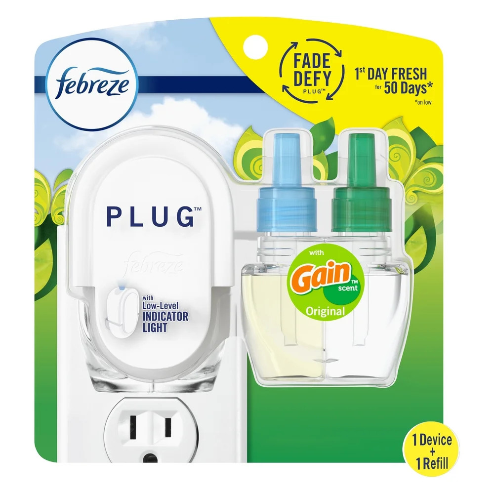 Febreze Plug In Air Freshener, Odor-Fighting Oil Kit, Gain Original, Warmer + 1 Refill | Walmart (US)