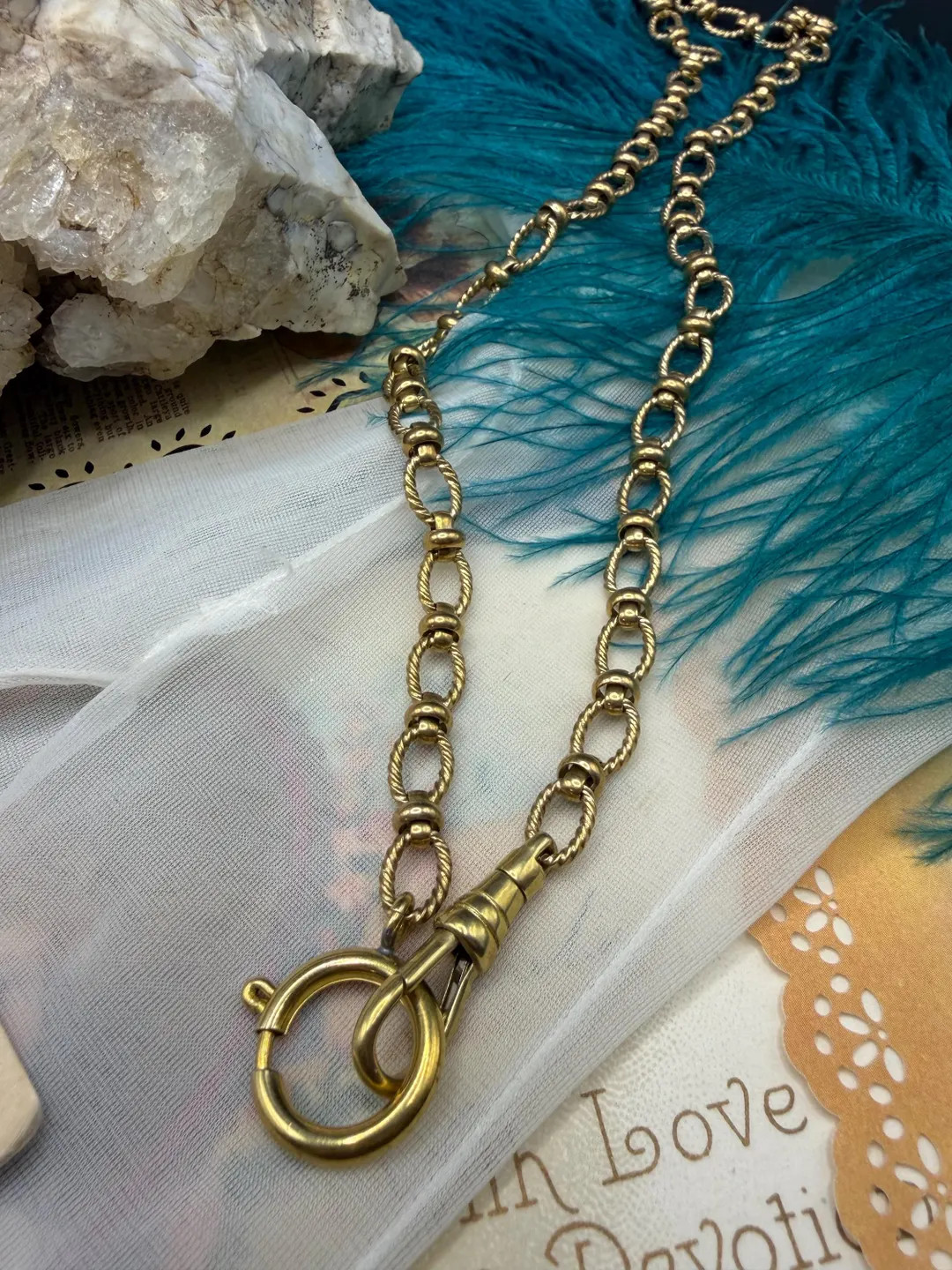 Victorian Style Brass CHARM HOLDER Necklace Spring Ring Swivel Clip Dog Fob Pocket Watch Chain Ma... | Etsy (US)