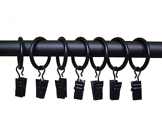 Xin store 40-pack Black Matte Metal Curtain Rings with Clips (1") | Amazon (US)