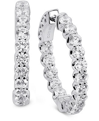 Cubic Zirconia Small In & Out Hoop Earrings in Sterling Silver or 18k Gold Plated Sterling Silver | Macy's