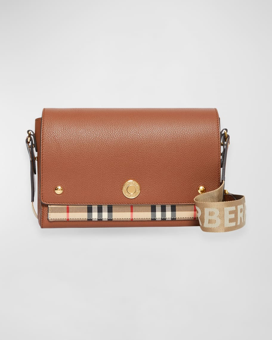 Note Medium Vintage Check & Leather Crossbody Bag with Logo Web Strap | Neiman Marcus