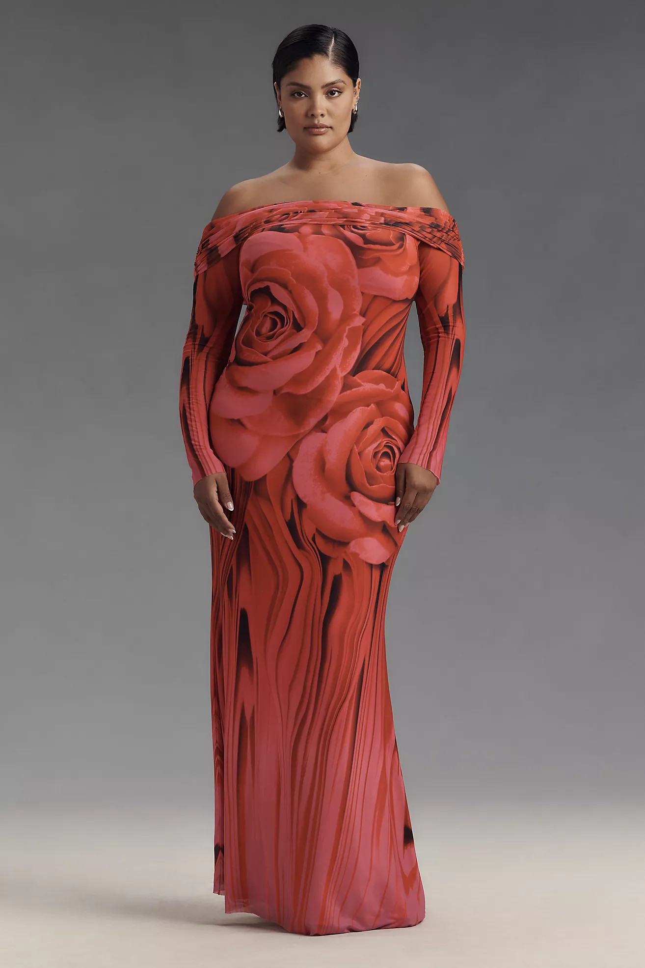 AFRM Long-Sleeve Off-The-Shoulder Mesh Maxi Dress | Anthropologie (US)