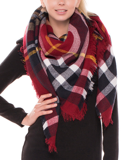 Jasmine Trading Corp Women's Cold Weather Scarves Multi-4 - Red & Black Plaid Oversize Scarf - Plus | Zulily