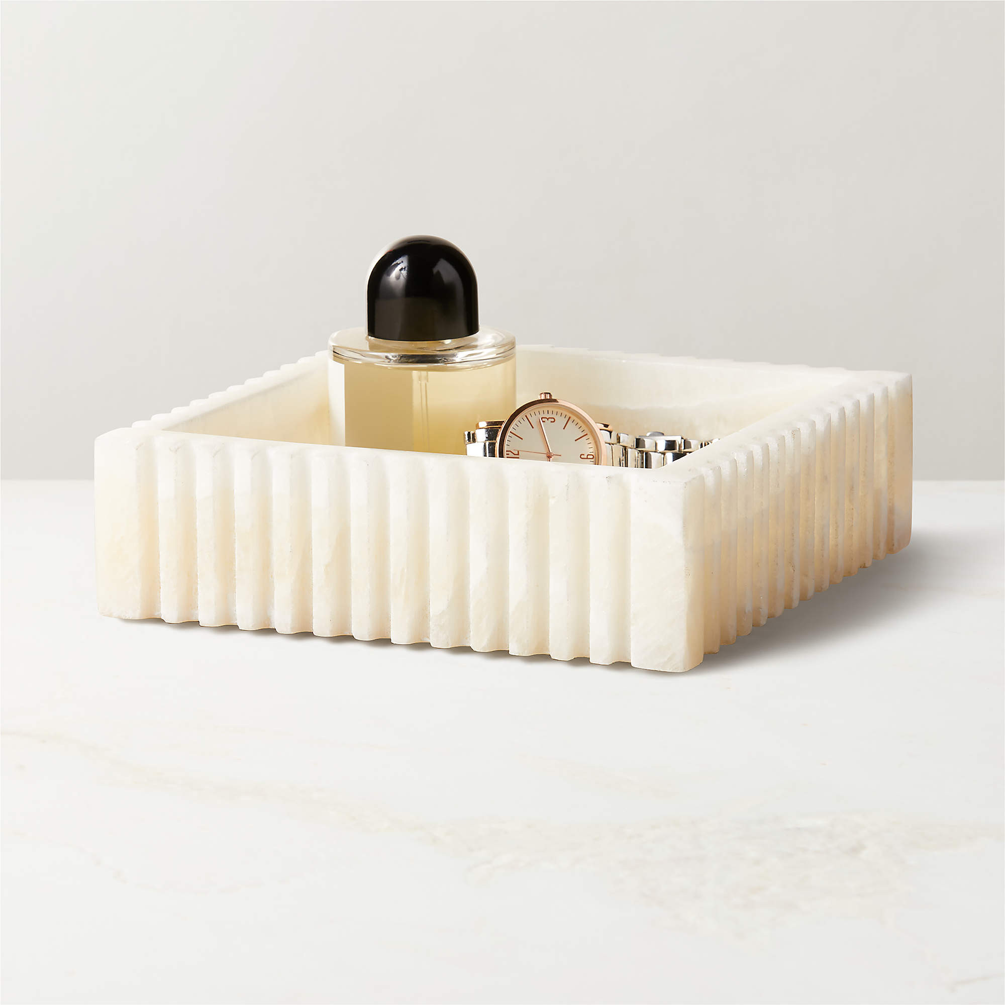 Leia Cream Onyx Marble Ribbed Catchall Dish + Reviews | CB2 | CB2