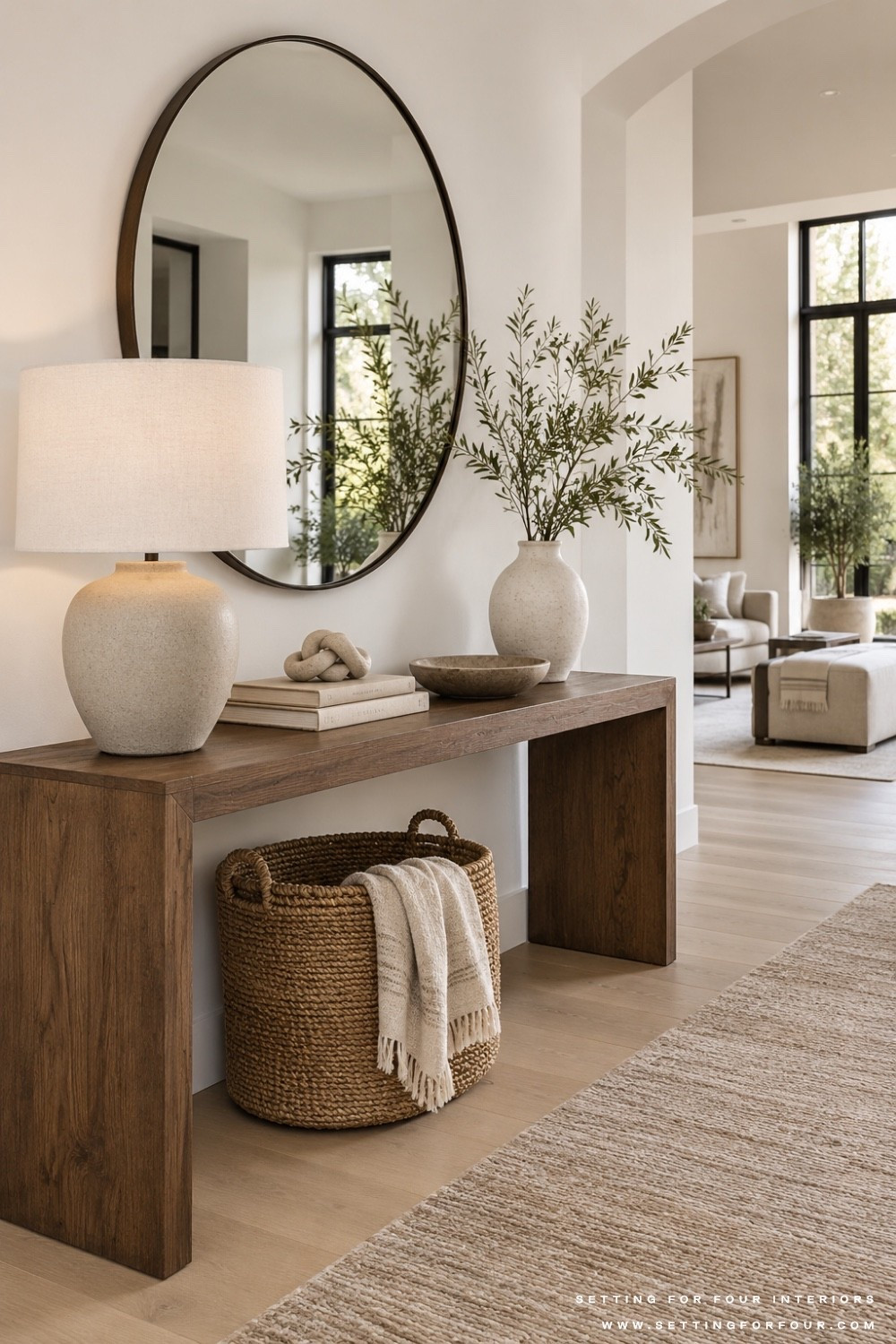 Neutral console table decor. Entryway, hallway, living room, table lamp, ottoman, wall art, earthy, moody, organic modern, transitional, Nancy Meyers style, Wayfair home, Pottery Barn style

#LTKSaleAlert #LTKHome #LTKmomlife