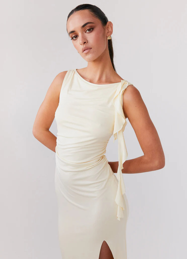 Stay With Me Frill Maxi Dress - Buttercream | Peppermayo (Global)