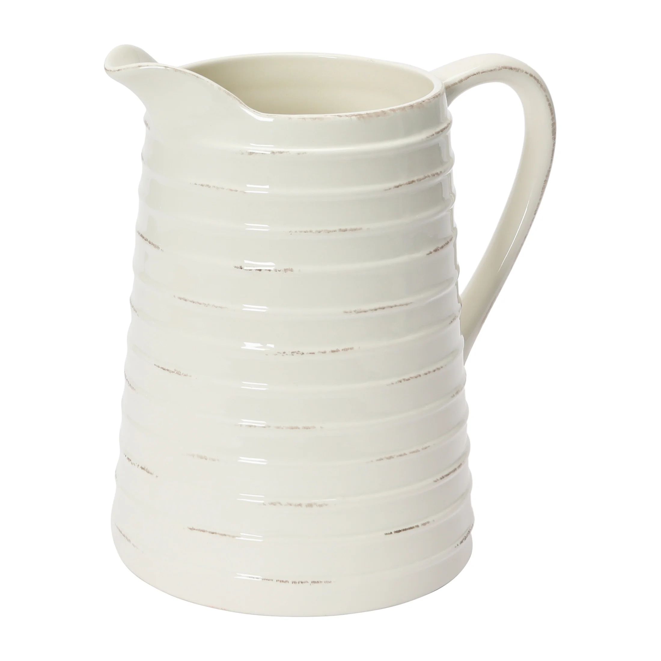 Creative Co-Op Farmhouse Embossed Stripe Ceramic Pitcher, Distressed White | Walmart (US)