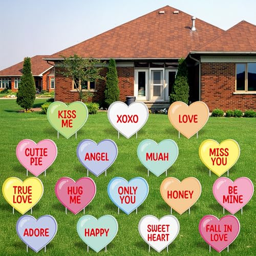 16 PCS Valentine's Day Yard Signs, Colorful Valentines Day Heart Shaped Yard Decorations, Heart Outdoor Yard Signs with 32 Stakes for Valentine's Day Wedding Anniversary Lawn Pathway Decor | Amazon (US)