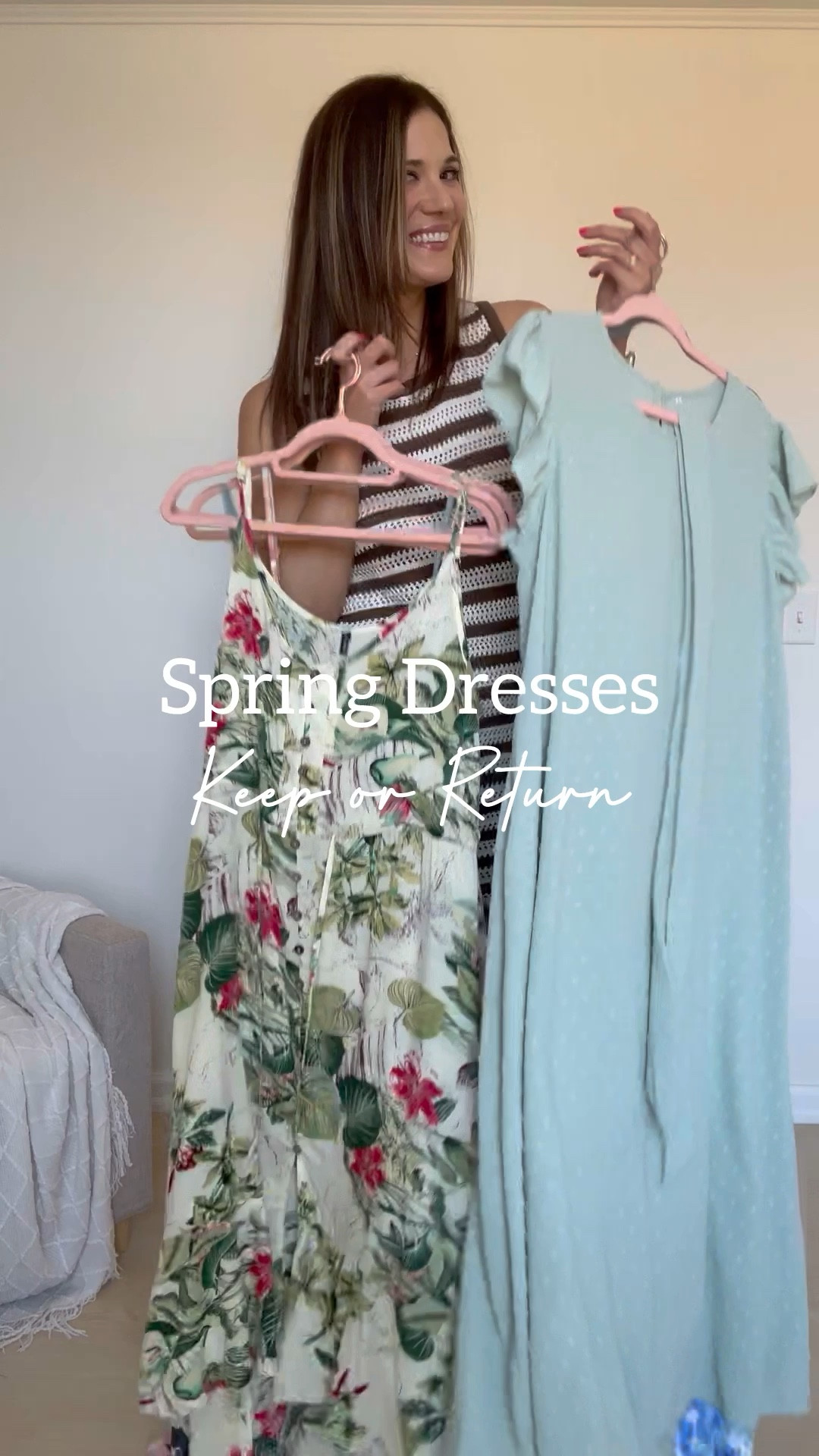 Green and pink floral dress is a medium-size down. Green swiss dot dress is a large-fits TTS but if between you could size down. blue floral dress is a large-fits TTS. blue knee length dress is a large-fits TTS. watercolor maxi is a large-fits TTS but could size down.

#LTKVideo #LTKsalealert #LTKSeasonal