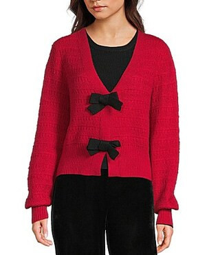 Evolutionary Double Bow Front V-Neck Long Sleeve Cardigan - S | Dillard's