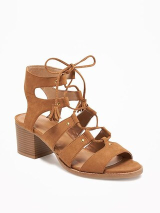 Sueded Gladiator Heeled Sandals for Women | Old Navy US