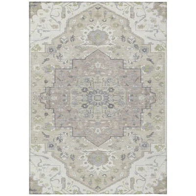 10' X 14' Ivory Beige Oriental Washable Indoor Outdoor Area Rug | Wayfair North America