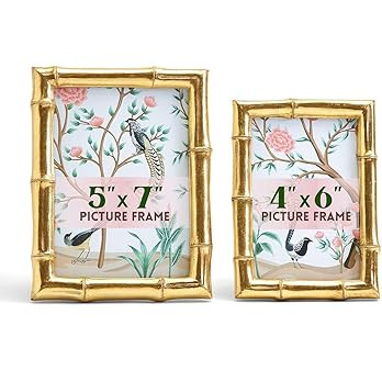 Two's Company Bamboo Picture Frames, 5x7 & 4x6 Gold Picture Frame Set - Wall & Tabletop Decorativ... | Amazon (US)