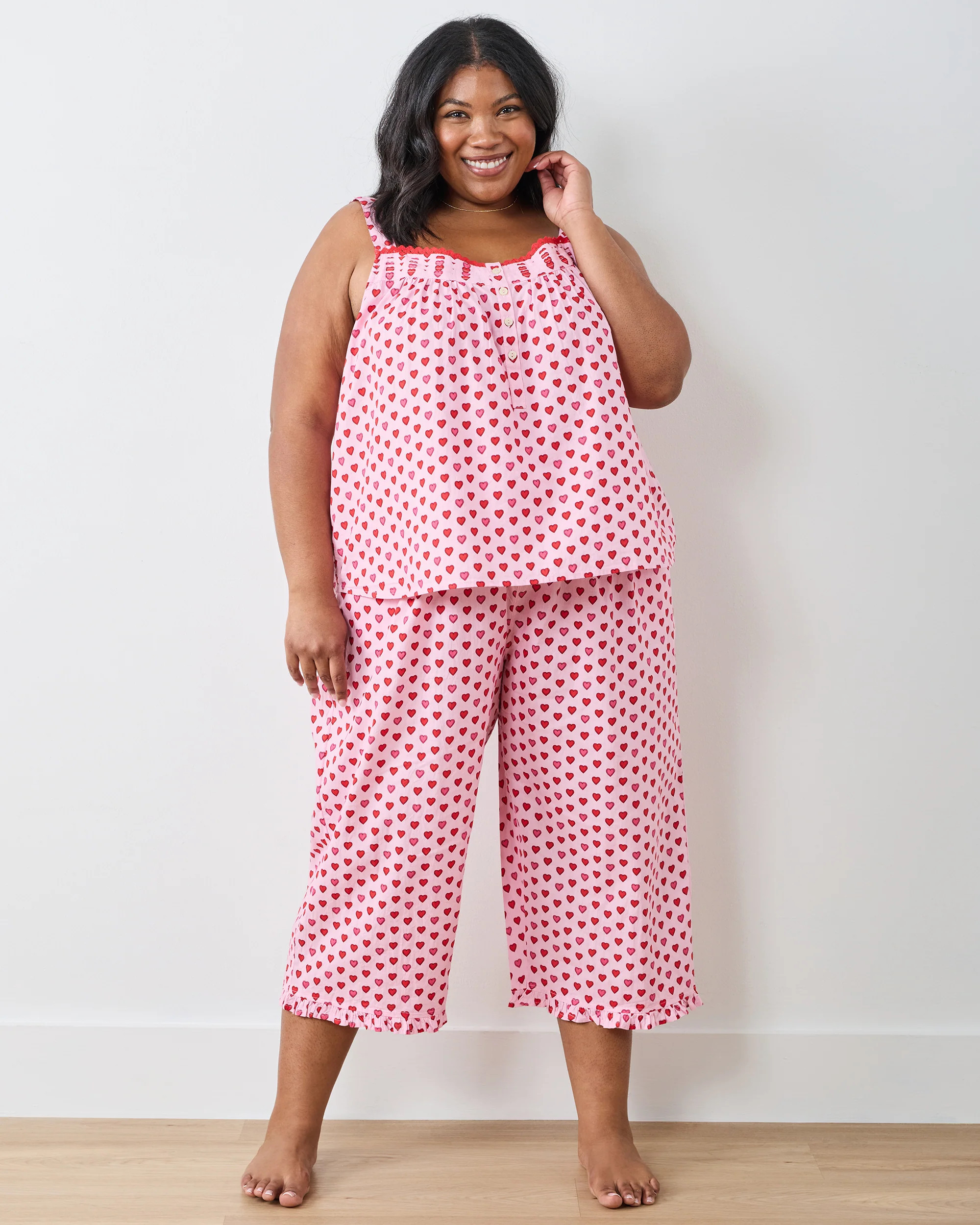 Mini Candy Hearts - Back to Bed Cropped Pant Set - Pink Macaron | Printfresh