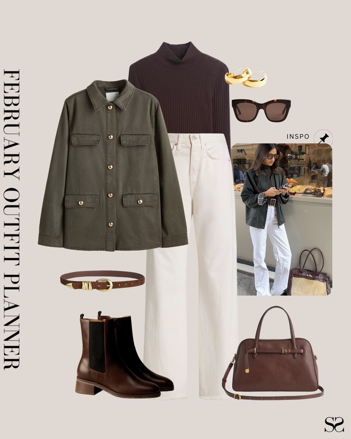 Monthly outfit planner FEBRUARY: Winter outfits | white jean, chocolate brown turtleneck, olive utility jacket, lug boot

#classicstyle #LTKstyletip #winteroutfit #casualchic #weekendoutfit

#LTKootd #LTKgrwm