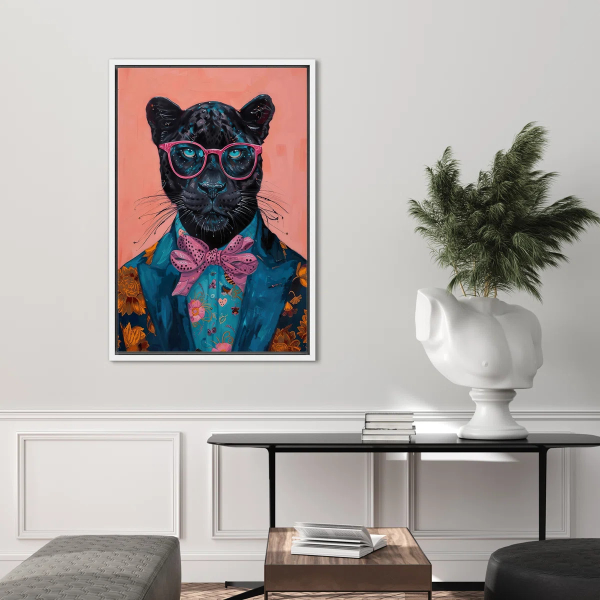 Bright Preppy Animals Fashion Leopard In Suits Pink Blue Bedroom Artwork Framed Canvas Print Wall... | Wayfair North America