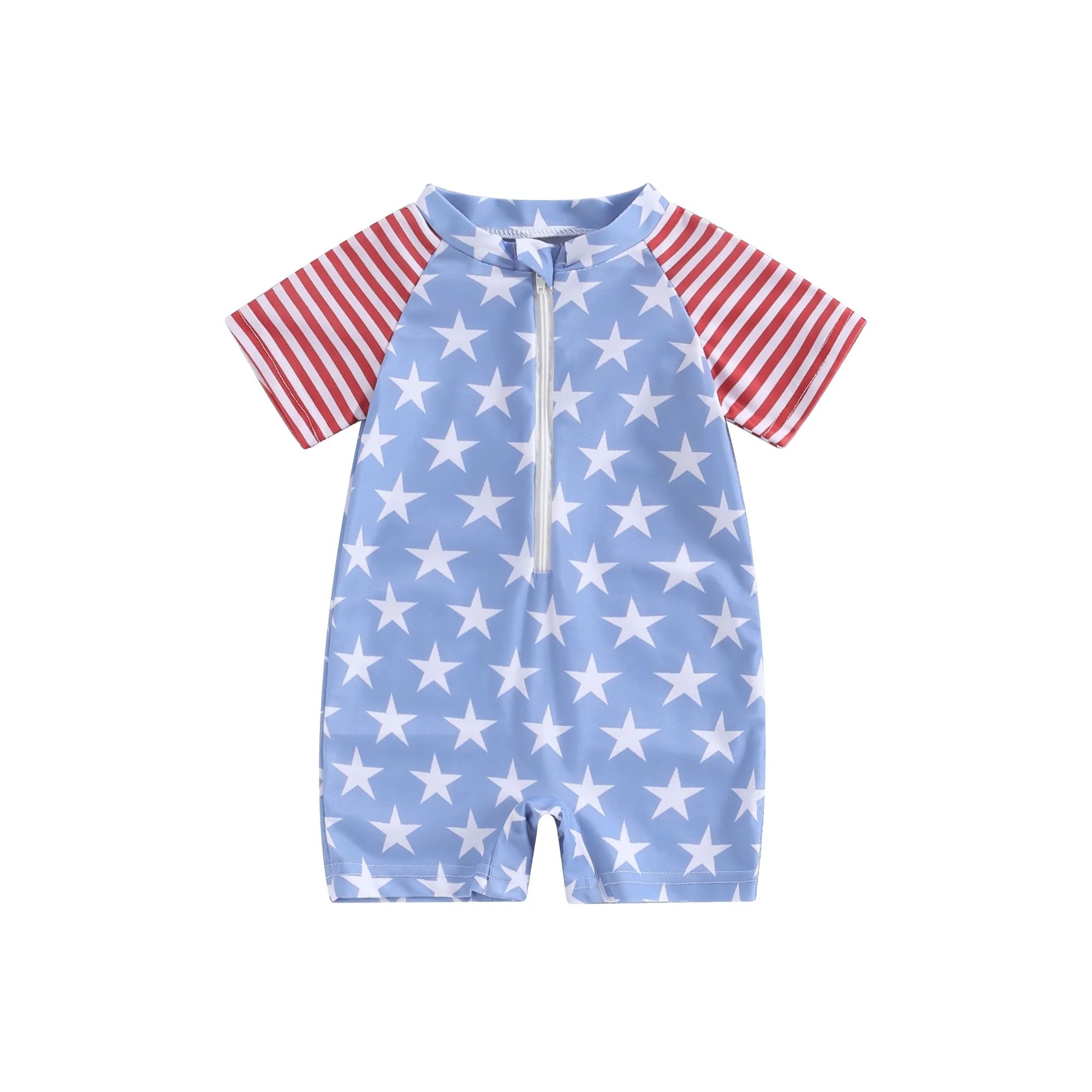 Hirigin Toddler Baby Boy 4th of July Rash Guard Swimsuit Star Stripe Print Short Sleeve One Piece... | Walmart (US)